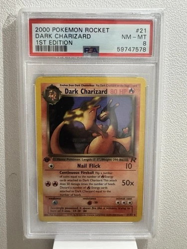 Pokemon 2000 Dark Charizard 21/82 Non Holo 1st Edition Team Rocket PSA 8