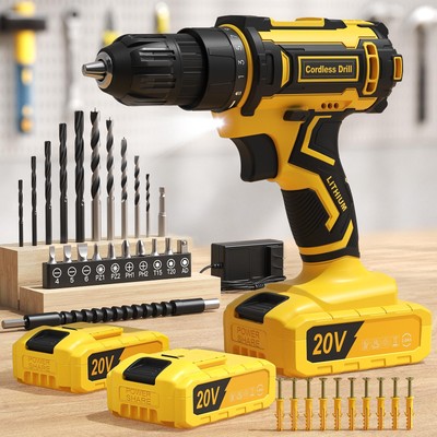 Cordless Drill, 20V Power Drill, Double 2000mAh Power Pack Electric Drills, C...