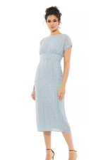 Mac Duggal 93649 Blue Beaded Cap Sleeve Empire Waist Sheath Midi Dress Size 16