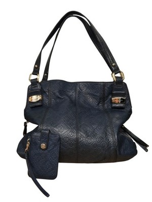 B. Makowsky Genuine Leather Slouch Hobo Shouder Bag And Card Case Textured Blue 