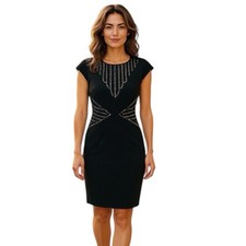 Catherine Deane Little Black Dress 12 Sheath Cocktail Party Geometric Detail