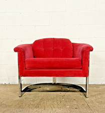 Vintage SELIG IMPERIAL in the style of Milo Baughman Red Velvet Barrel Chair