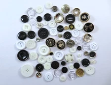Mixed Lot Buttons 70 Piece All Plastic 2 Hole 4 Hole Shank In Acrylic Jar