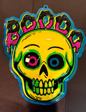 Hyde Eek Vintage HALLOWEEN Retro Flaming Skull Wall Hanging Sign 28"