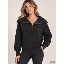Varley Vine Pullover Women XS Black Excellent Ribbed Half Zip Sweatshirt
