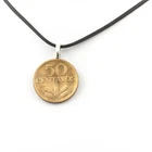 Portugal 50 Centavos Coin Necklace. Black Cord.