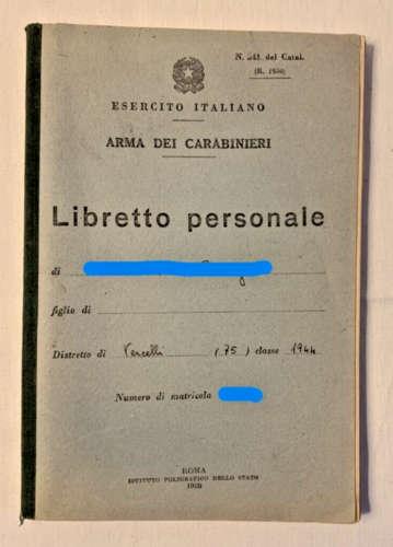 ITALIAN ARMY CARABINIERI WEAPON PERSONAL BOOKLET 60S NO LONGER IN USE - Picture 1 of 4