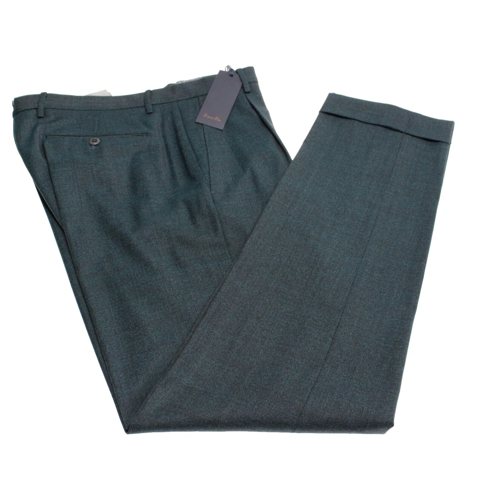 Pantalones de vestir plisados Zanella platino nuevos con etiquetas talla 32 EE. UU. Neal en lana verde melange Foto 2 de 4