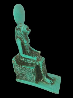 UNIQUE ANCIENT EGYPTIAN ANTIQUE Statue of Seated Sekhmet Luck Hieroglyphic