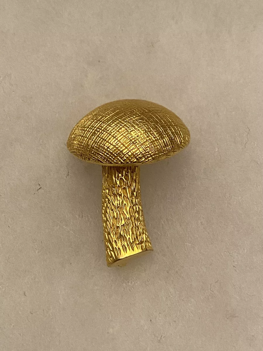 Vintage Signed CASTLECLIFF Brilliant Textured Gold Tone 1 Mushroom Brooch