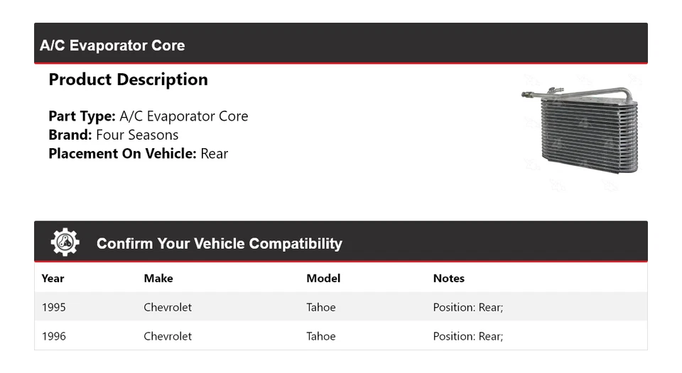 Para 1995-1996 Chevrolet Tahoe A/C evaporador núcleo traseiro 4 estações - Imagem 2 de 4