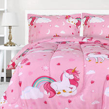 Bedding All Season Unicorn Comforter Set 2 Pillow Cases Machine Washable Twin 