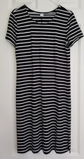 Old Navy Knit Pullover Shirt Dress Women's SP Petite Black White Striped