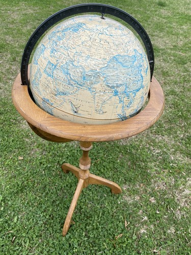 Vintage Rand McNally Terrestrial 12" World Floor Globe Solid Wood Stand Base USA - Picture 8 of 10