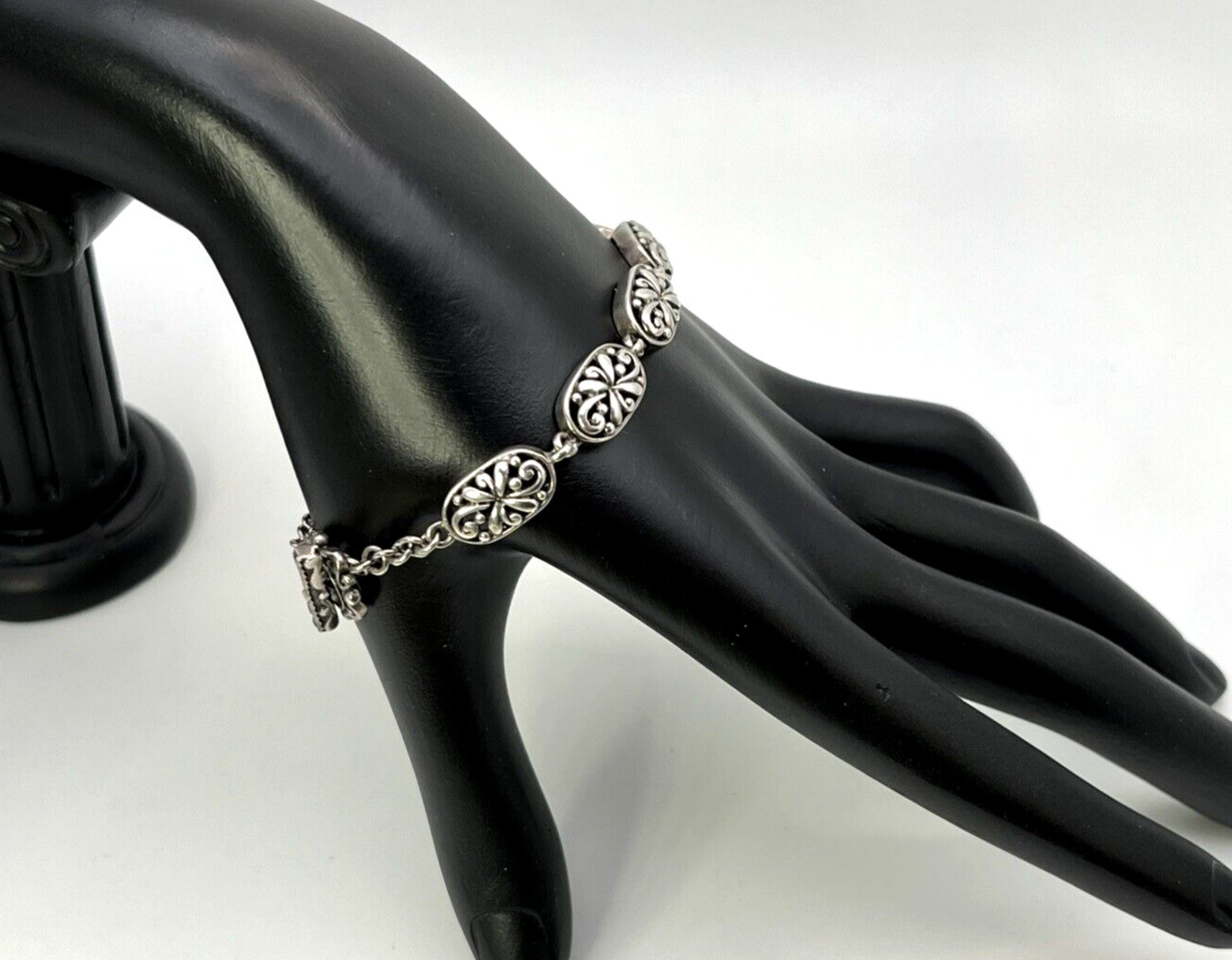 Solid Sterling Silver 925 FLOWER OVAL PANEL LINK … - image 1