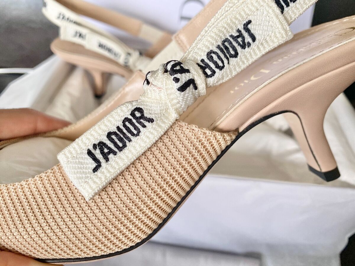 CHRISTIAN DIOR J'ADIOR FABRIC & RIBBON BEIGE KITTEN HEEL CHRISTIAN DIOR J'ADIOR FABRIC & RIBBON BEIGE KITTEN HEEL