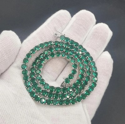 18Ct Round Lab Created Emerald Women Luxury Tennis Necklace 14K White Gold Over