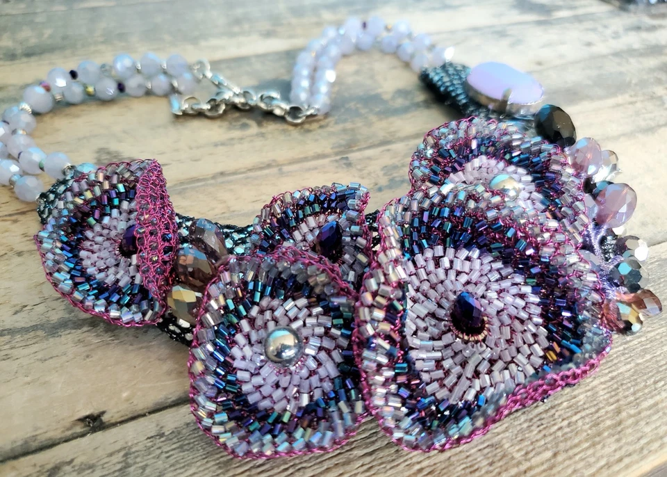 Arte Personalizada Mídia Mista Bijou Joia Cristal Contas Renda Declaração Colar Babador - Imagem 2 de 4