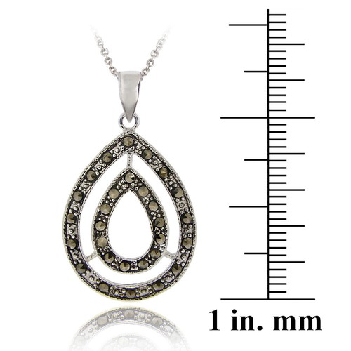 .925 Sterling Silver Marcasite Double Teardrop Pendant - Picture 3 of 3