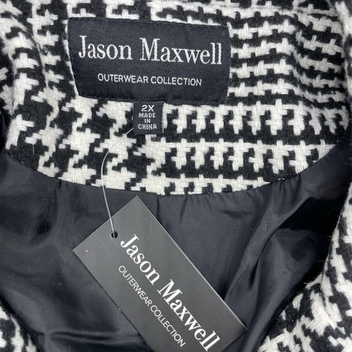 2X Jason Maxwell Women's Plus Long Coat Tie Belt Cream Combo Houndstooth NWT - Picture 6 of 7
