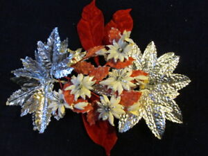 Vintage Christmas Millinery Collection Red White Poinsettia w/Silver Foil H3510