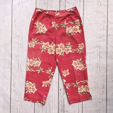 Tommy Bahama Women  s Vintage 100 Silk Pink Floral Print Crop Pants Size 6