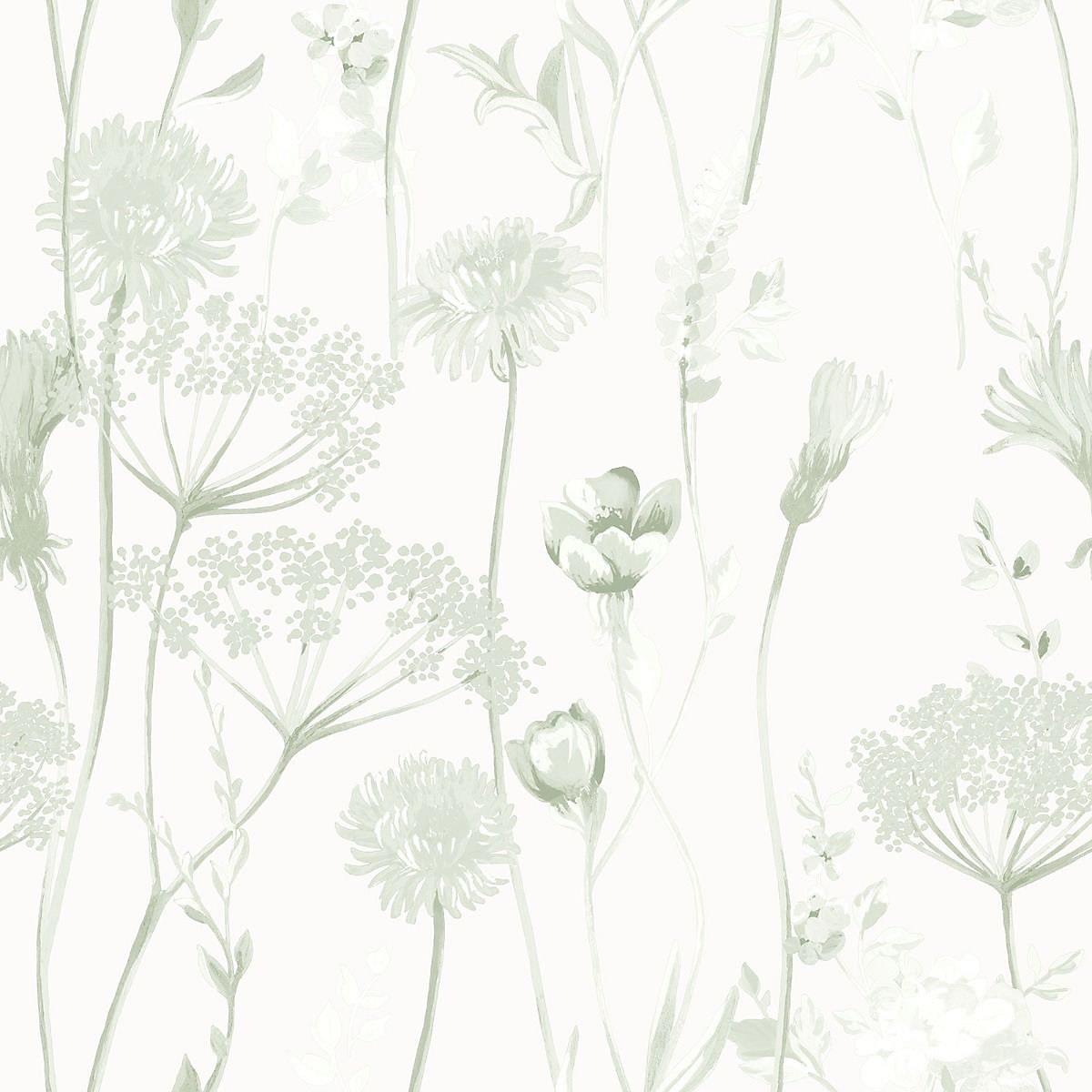 B&Q -  Meadowsweet Floral Sage Wallpaper Wall Paper Roll - Image 3