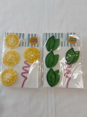 Lot X2 4 Pack Springtime/Summertime Straw Charms Lemon & Green Tea Leaves NEW!