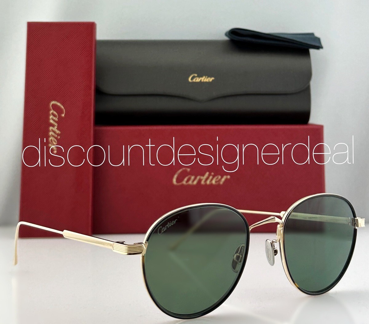 Cartier Round Sunglasses CT0250S 002 Gold Havana Frame Green Cartier Round Sunglasses CT0250S 002 Gold Havana Frame Green