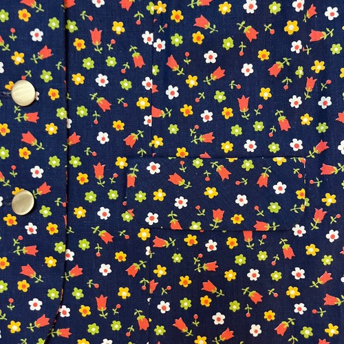 Vtg blazer jacket size medium navy blue floral handmade lined button front retro - Picture 5 of 7