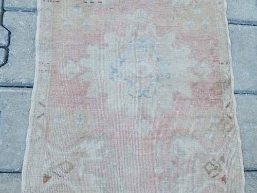 Turkish Vintage Rug, 1.7x3.1 ft, Beige Blush Blue, Distressed Medallion Wool Rug - Picture 5 of 8