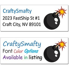 30 Cartoon Bomb Personalized Return Address Labels 1" x 2.625"