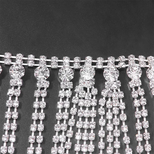 Non Piercing Nipple Rings Silver Rhinestone Body Chain Crystal Necklace Women - Picture 6 of 10