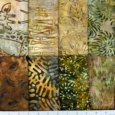 8 Fat Quarters Giraffe #2 Batik Lunn Fabric FQ Pack 100% Cotton Green Brown Gold