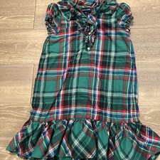 Ralph Lauren Short Sleeve Ruffle Collar Preppy Plaid Dress Girls Size 6 GUC