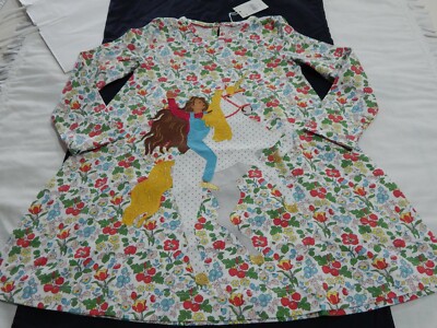 BNWT Mini Boden Girls 4T 5T Ivory Autumn Raspberry Unicorn Applique DITSY Dress