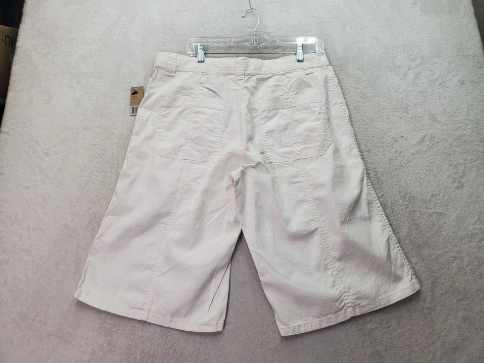 Pantalones Cortos DKNY Jeans Para Mujer Talla 33 Blanco Lino Lavado Claro Bolsillos Cortados Frente Plano Foto 2 de 4