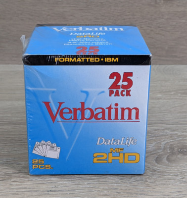 Verbatim Datalife 3.5'' Floppy Disks 25 Pack MF-2HD 1.44MB IBM Vintage Sealed