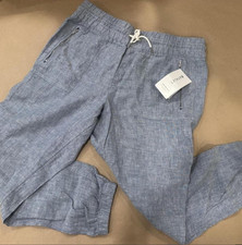 Athleta Linen Jogger Pants Women s 14 Blue Dr...