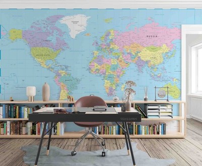 3D Blue World Map Wall Murals Wallpaper Murals Wall Sticker