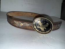 Vtg Rockmount Ranch Wear Western Hand Tooled Leather Belt EAGLE Buckle 36