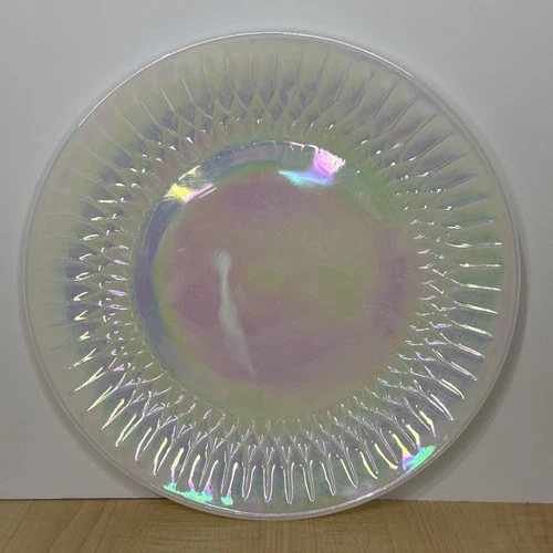Vintage Federal Glass Swirl Iridescent Ribbed Glass Dinner Plate Made in USA