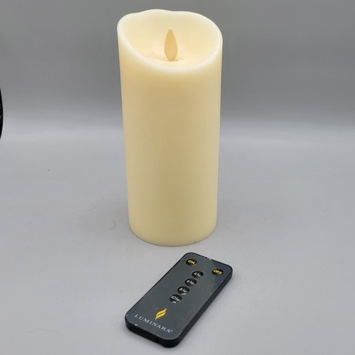 Luminara Flameless LED Pillar Candle 7" Ivory Wax Flickering Flame w/ Remote