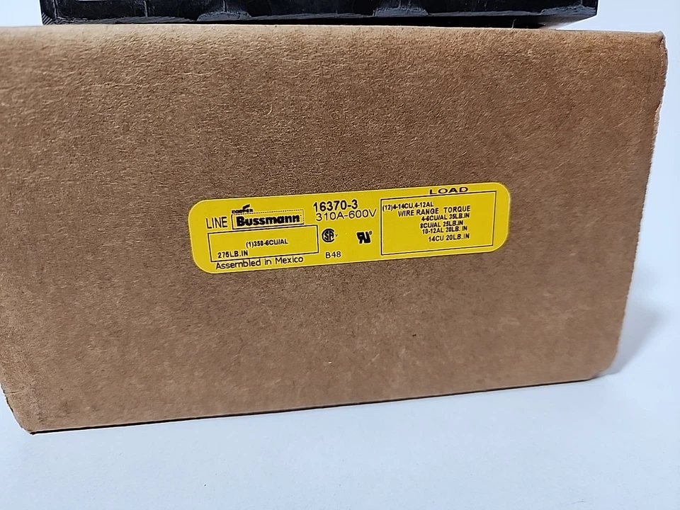 (NEW IN BOX)Cooper Bussmann 16370-3 Power Distribution Block 3p 310a 600v - Image 3 of 4