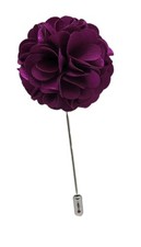 Fabric Flower Lapel Boutonniere Pin   Purple Satin Floral Stick Pin Free Ship