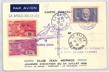 FRANCE Air *JEAN MERMOZ* Aero Club ART Postcard LA BAULE AEROPORT 1938 CDS YZ199