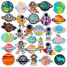 30 PCS Iron on Boy's Space Planets Patches, Cute Cartoon Universe Astronaut E...