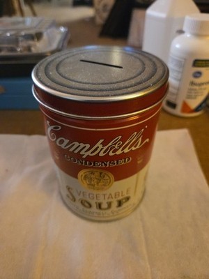 Vintage Campbells Vegetable Soup Tin Can Coin Bank