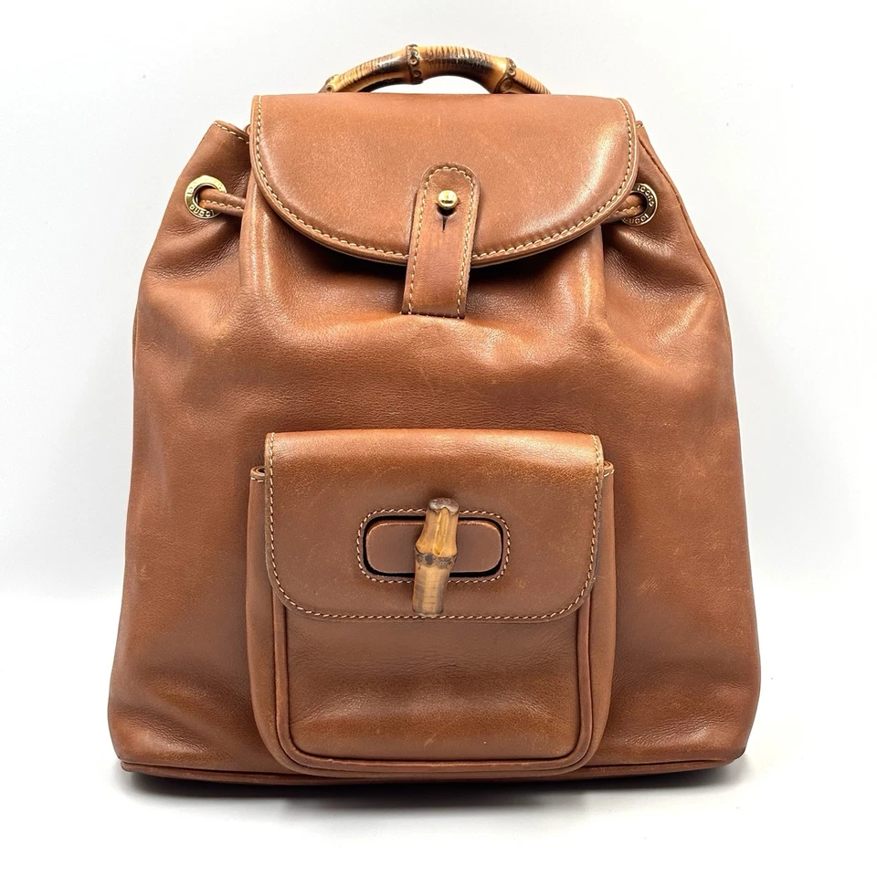 Mochila Gucci Cuero Bambú Marrón Auténtica Foto 2 de 4