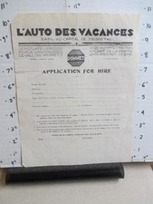 L'Auto Des Vacances rental car 1929 application for hire unused Levallois-Perret